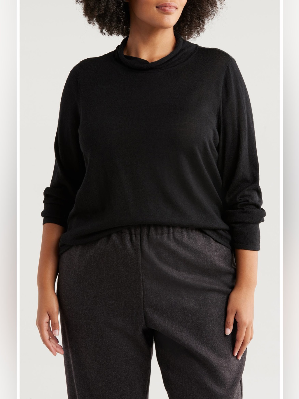 Eileen Fisher Mock Roll Neck Fine Merino Wool Sheer Sweater Xl Quiet Luxury